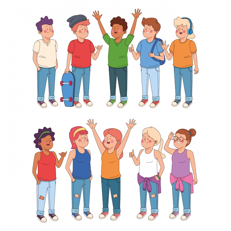 Vecteur gratuit dessins animés adolescents et filles