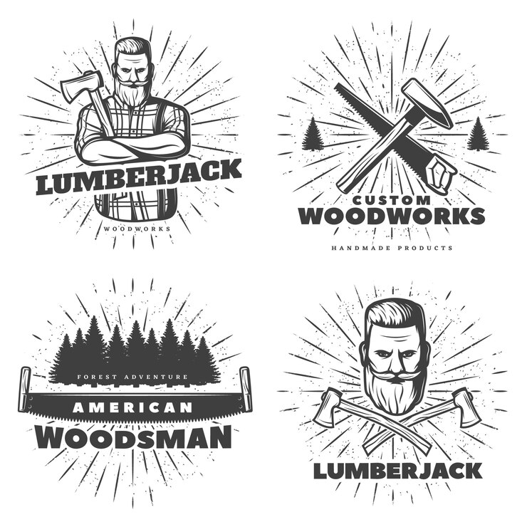 Vecteur gratuit dessins d'emblème de woodsman sunburst