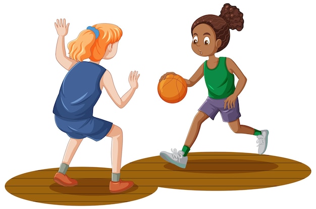 Vecteur gratuit deux adolescentes jouant au basket
