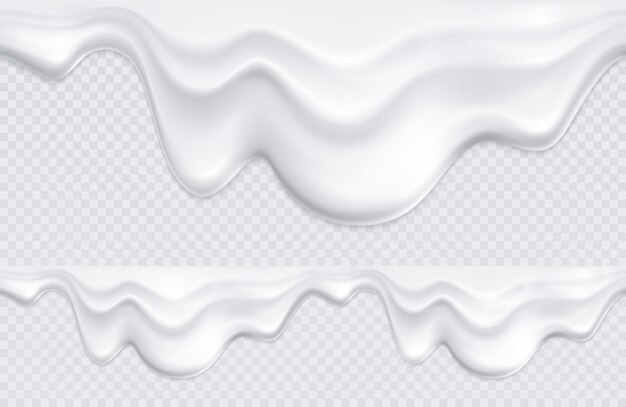 Deux bordures avec motif composé de yaourt blanc ou de crème glacée s'égoutte sur transparente transparente