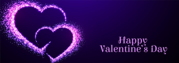 Vecteur gratuit deux cœurs violets étincelants pour la saint-valentin