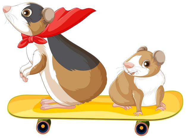 Vecteur gratuit deux hamsters sur planche à roulettes