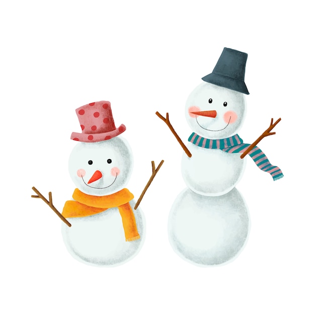 Deux illustrations mignonnes de bonhomme de neige de Noël