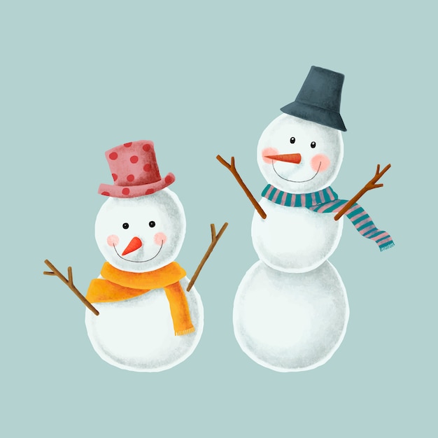 Vecteur gratuit deux illustrations mignonnes de bonhomme de neige de noël