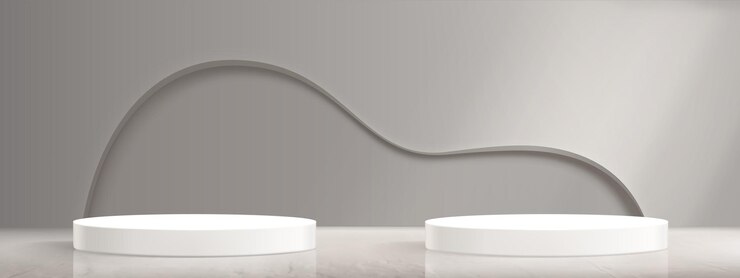 Vecteur gratuit deux podiums circulaires blancs avec un mur gris incurvé