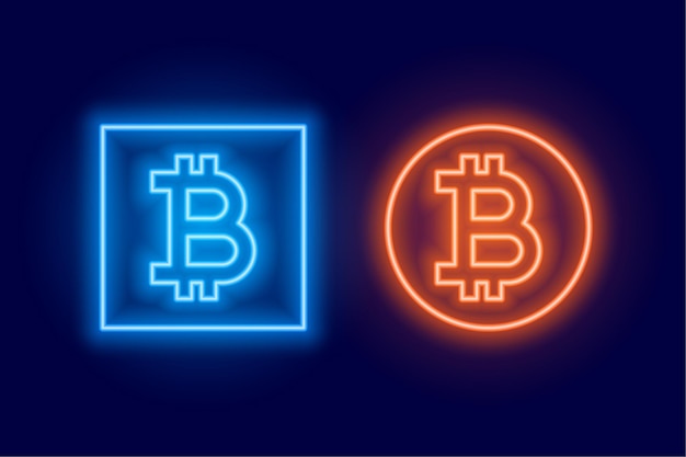 Deux Symboles De Logo Bitcoin Réalisés Dans Un Style Néon