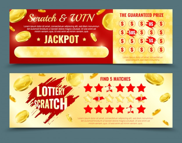 Vecteur gratuit deux versions de conception différentes de maquette de carte de loterie à gratter avec jackpot gagnant et promotion de prix garantie isolée