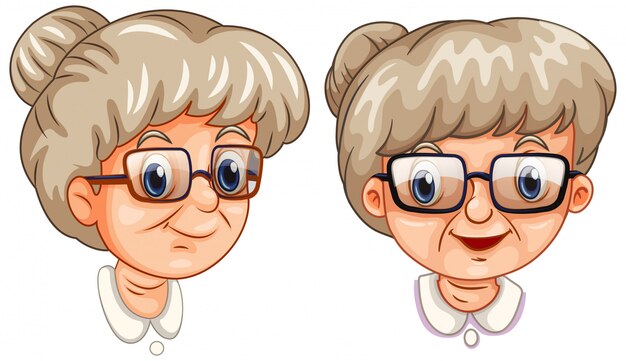 Deux visages de grand-mère portant des lunettes différentes