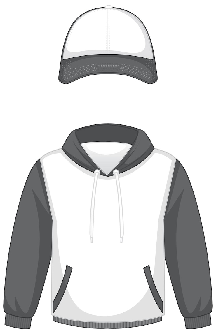 Vecteur gratuit devant du sweat à capuche et casquette blancs de base isolés