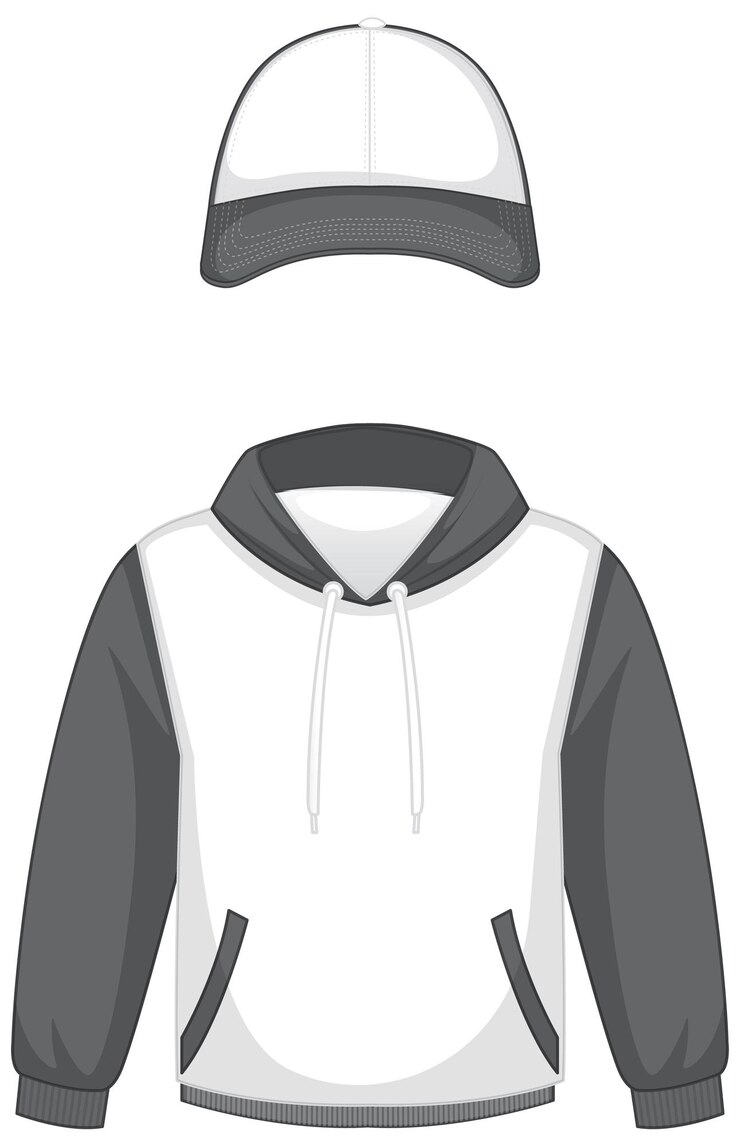 Vecteur gratuit devant du sweat à capuche et casquette blancs de base isolés