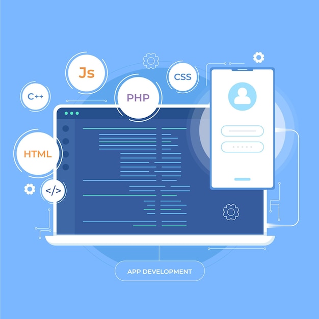 Vecteur gratuit développement d'applications mobiles et de bureau