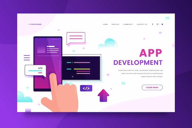 Vecteur gratuit développement d'applications - page de destination