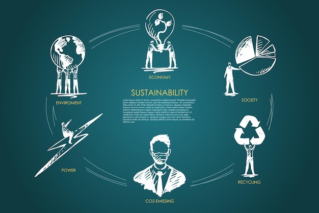 Développement durable, économie, société, recyclage, émission de co2, infographie de l'environnement