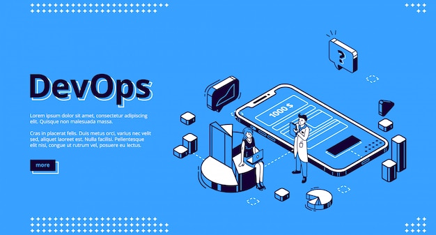 Vecteur gratuit devops, page de destination des opérations de développement