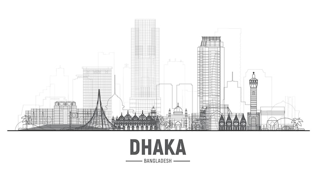 Dhaka Bangladesh ligne d'horizon avec panorama sur fond blanc Illustration vectorielle Concept de voyage d'affaires et de tourisme avec des bâtiments modernes Image pour bannière ou site Web