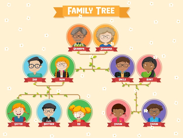 Vecteur gratuit diagramme montrant un arbre généalogique de trois générations