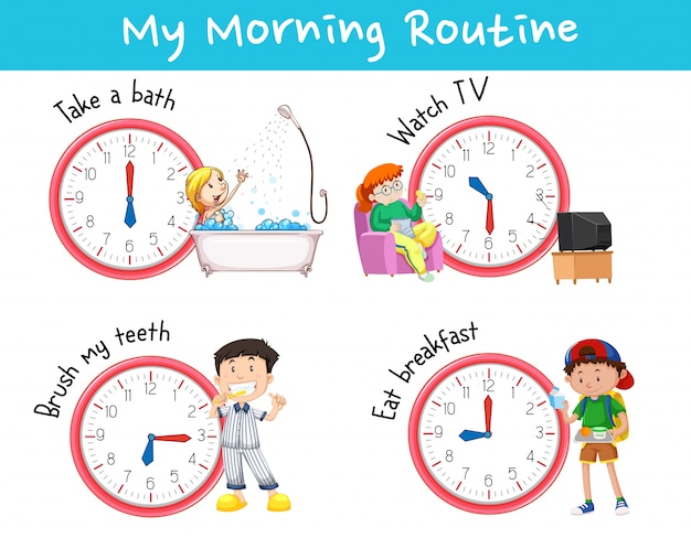 Vecteur gratuit diagramme montrant différentes routines du matin