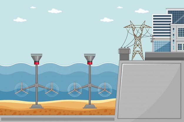 Vecteur gratuit diagramme montrant des turbines sous la mer