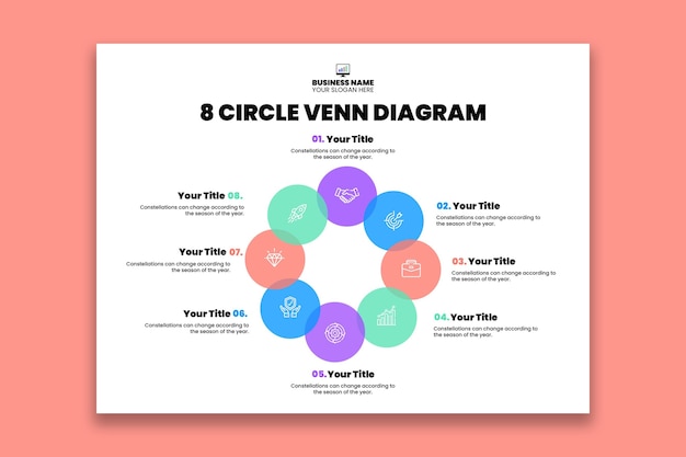 Vecteur gratuit diagramme de venn simple et coloré à 8 cercles