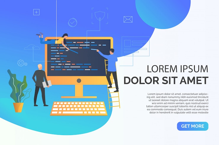 Vecteur gratuit diapositive de page avec des personnes écrivant une illustration de code web