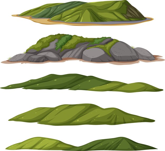 Différentes montagnes isolées sur fond blanc