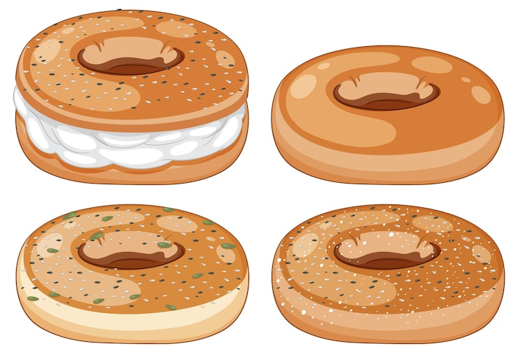 Vecteur gratuit différentes saveurs de la collection de bagels
