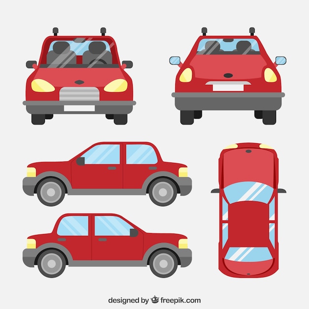 Vecteur gratuit différentes vues de la voiture avec un design plat