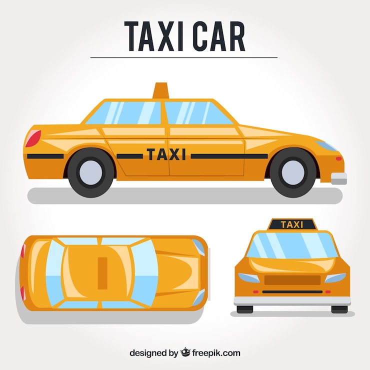 Vecteur gratuit différentes vues de la voiture de taxi