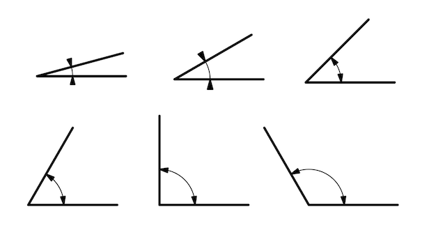 Différents angles mathématiques isolés sur fond blanc. Dessin au trait.