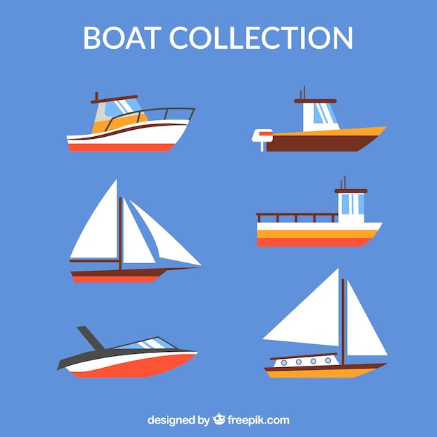 Vecteur gratuit différents bateaux design plat