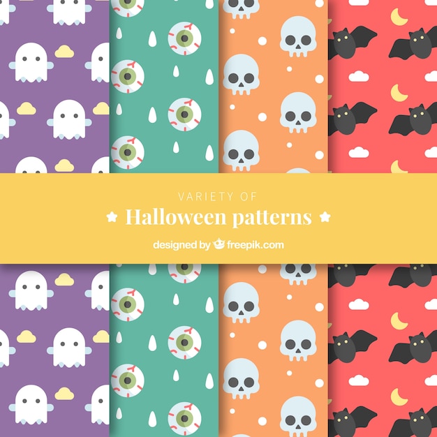 Différents Modèles De Couleurs Avec Les éléments De Halloween Dans Un Design Plat