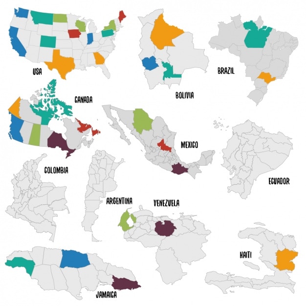 Vecteur gratuit différents pays carte politique