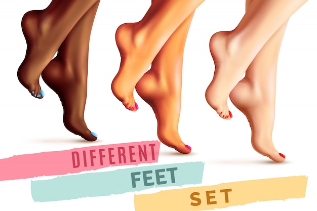 Vecteur gratuit différents pieds féminins