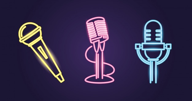 Différents styles de microphone, chemin de couleur néon