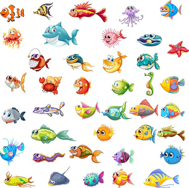 Différents types d'animaux marins