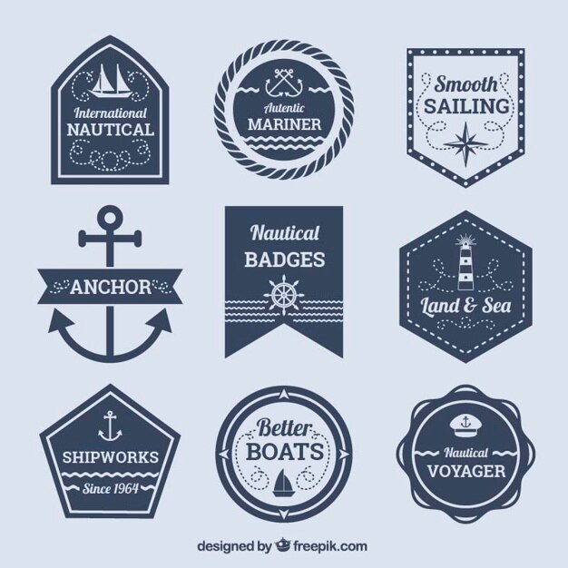 Vecteur gratuit différents types de badges nautiques avec des formes géométriques