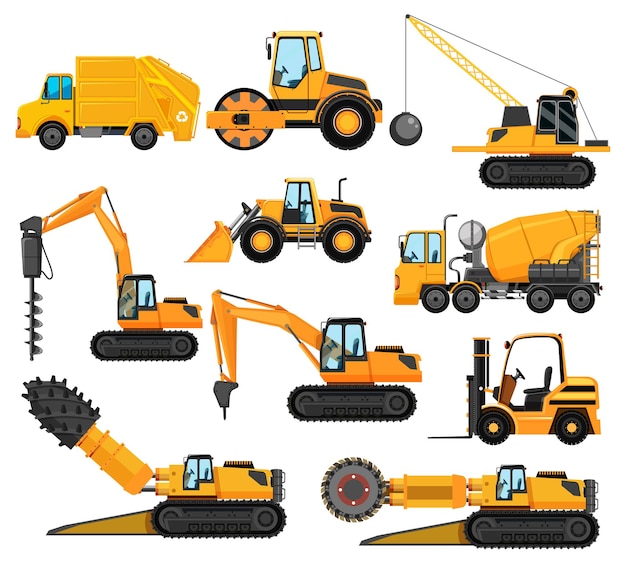 Différents types de camions de construction
