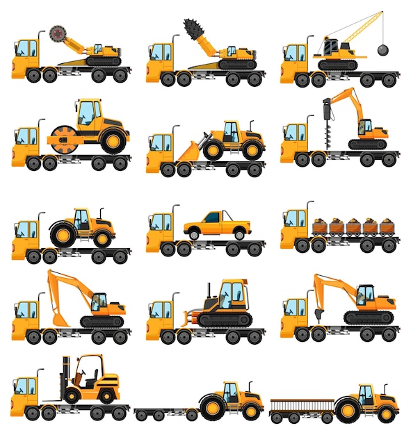 Vecteur gratuit différents types de camions de construction