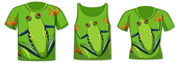 Différents types de hauts avec motif grenouille verte