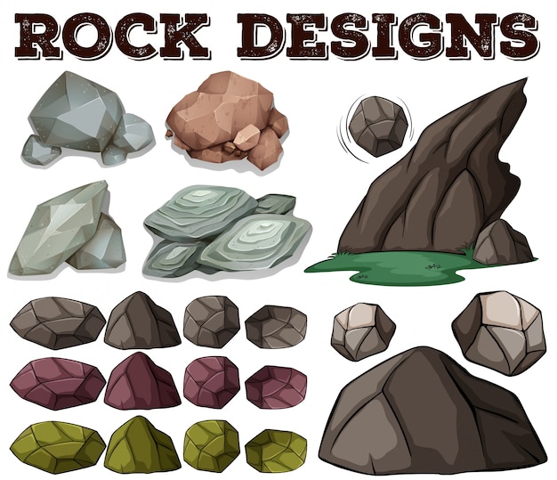 Vecteur gratuit différents types d'illustration de motifs de roche
