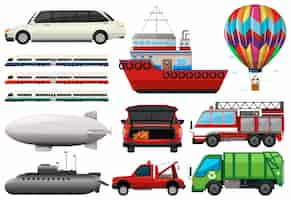 Vecteur gratuit différents types d'illustration de transport