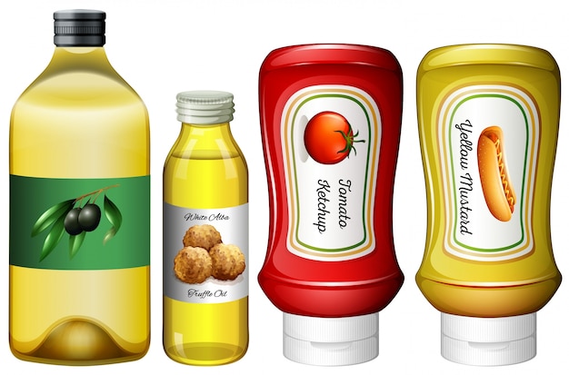 Vecteur gratuit différents types de sauces et de l'huile
