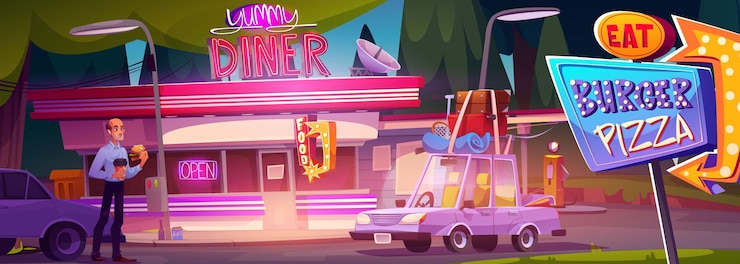 Vecteur gratuit diner extérieur avec dessin animé mangeant l'homme à l'extérieur