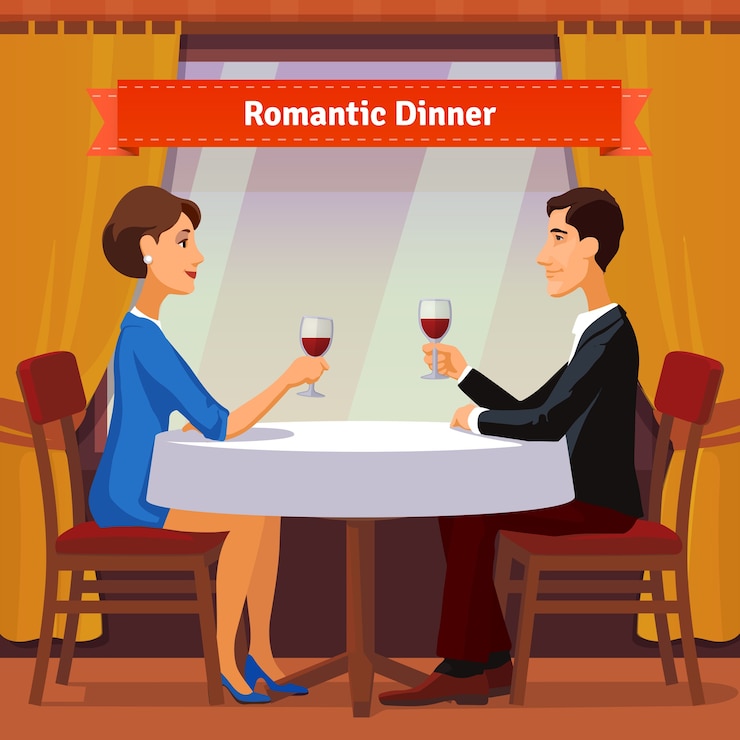 Vecteur gratuit dîner romantique pour deux personnes. homme et femme