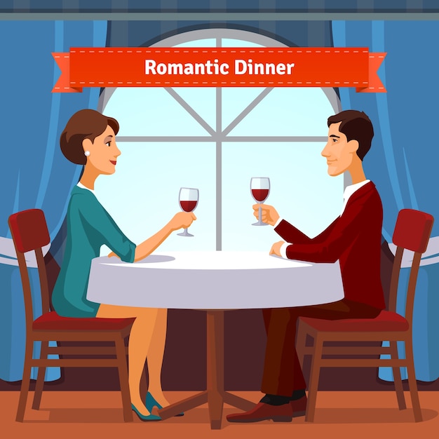 Vecteur gratuit dîner romantique pour deux personnes. homme et femme