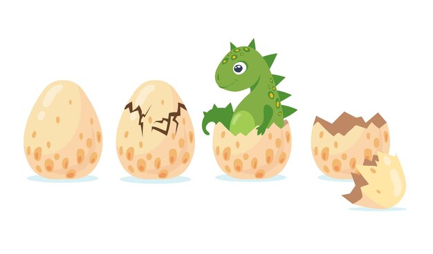 Dino ou dragon éclos d'un œuf qui s'écrase. Illustration plate