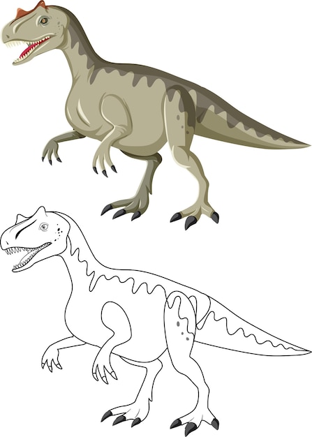 Vecteur gratuit dinosaure allosaurus avec son contour de doodle sur fond blanc