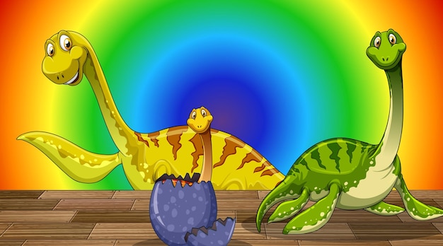 Dinosaure De Dessin Animé Sur Fond Dégradé Arc-en-ciel