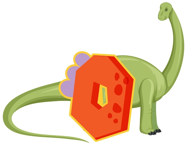 Vecteur gratuit un dinosaure avec dessin animé numéro zéro