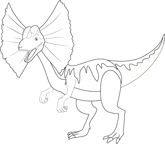 Vecteur gratuit dinosaure dilophosaurus doodle contour sur fond blanc